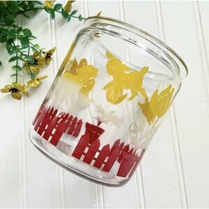 Vintage Anchor Hocking Glass Jar Yellow Red Bunny Duck Tulip Flower NO LID